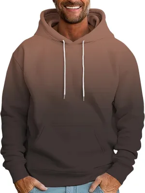 Mens Hooded Sweatshirts Ombre Gradient Running Workout Baggy Hoodies with Pocket Casual Loose Pullover Fall Tops
