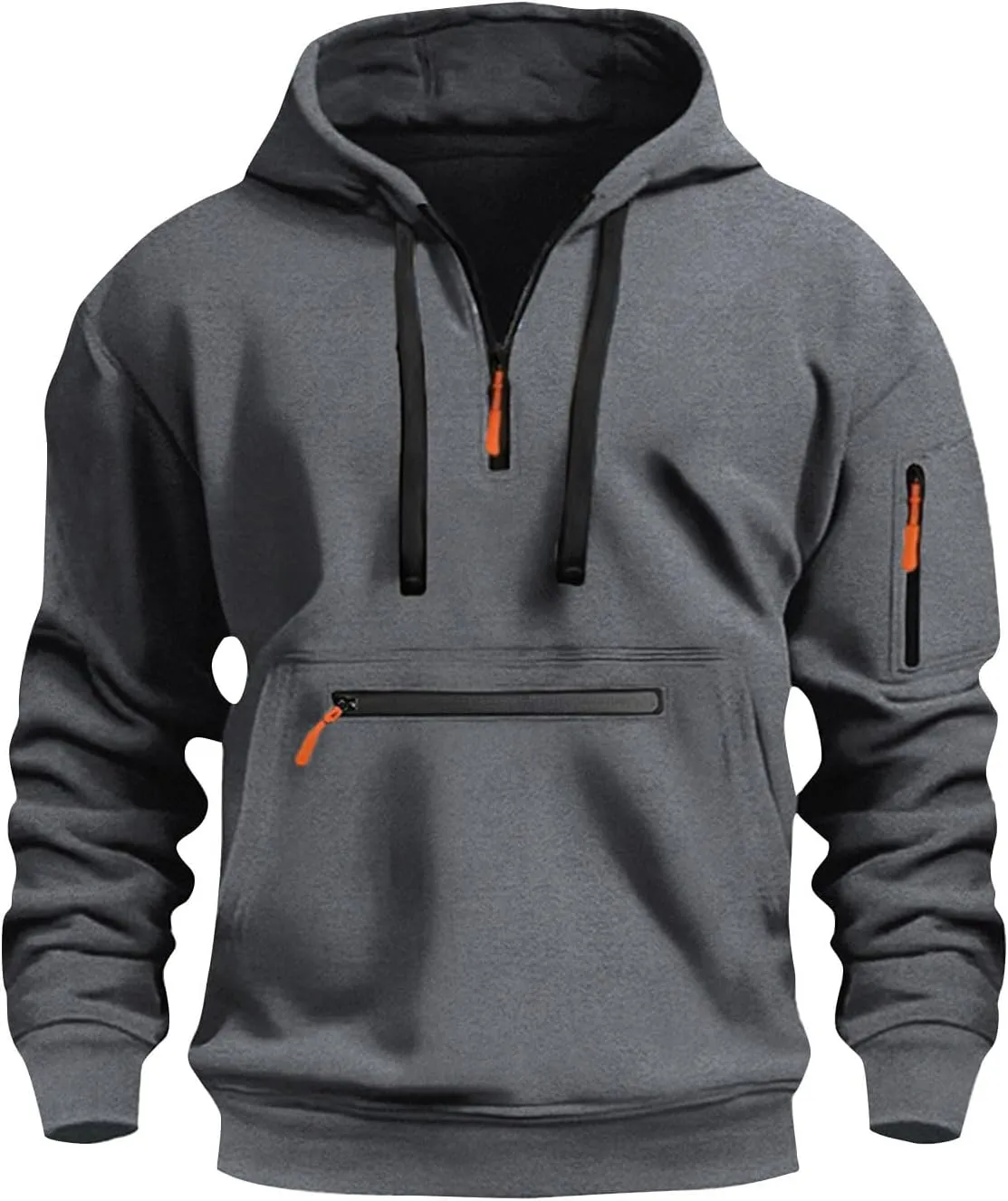 Mens Hoodies Quarter Zip Long Sleeve Tactical Sweatshirt Workout Pullover Shirt Loose Hooded Sweatshirt with Pockets
