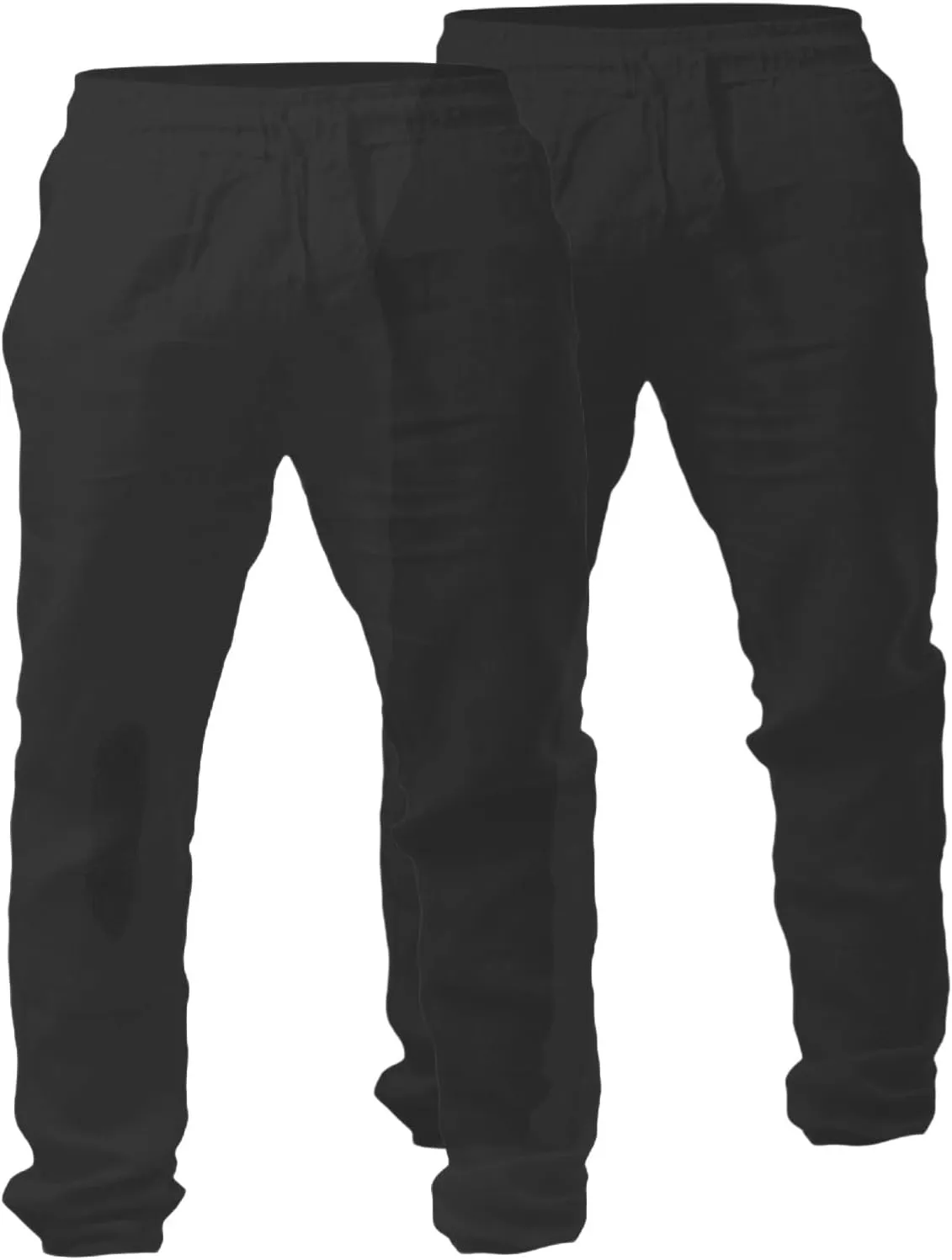 Mens Linen Pants Yoga Beach Loose Fit Casual Summer Elastic Waist Drawstring Lounge Trousers with Pockets 2 Pack