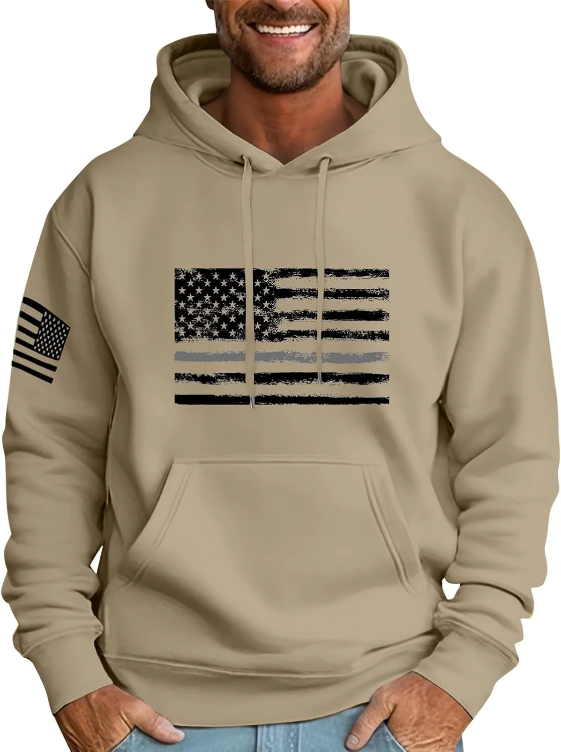 Mens Long Sleeve Winter Trendy Sweatshirt 2024 Print Loose Warm Hoodie Lightweight Comfortable Sweater