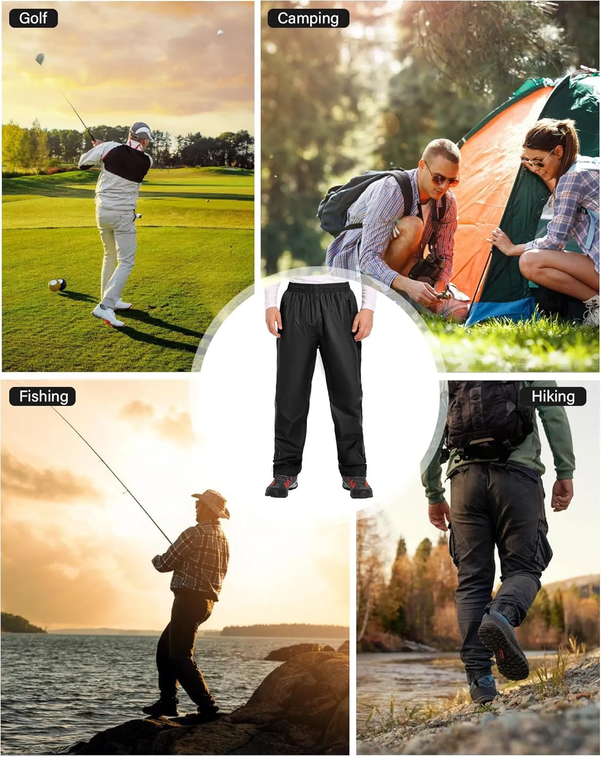 Men's Rain Pants Waterproof Pants Windproof Lightweight Hiking Pants for Outdoor Work, Golf, Fishing, Hiking