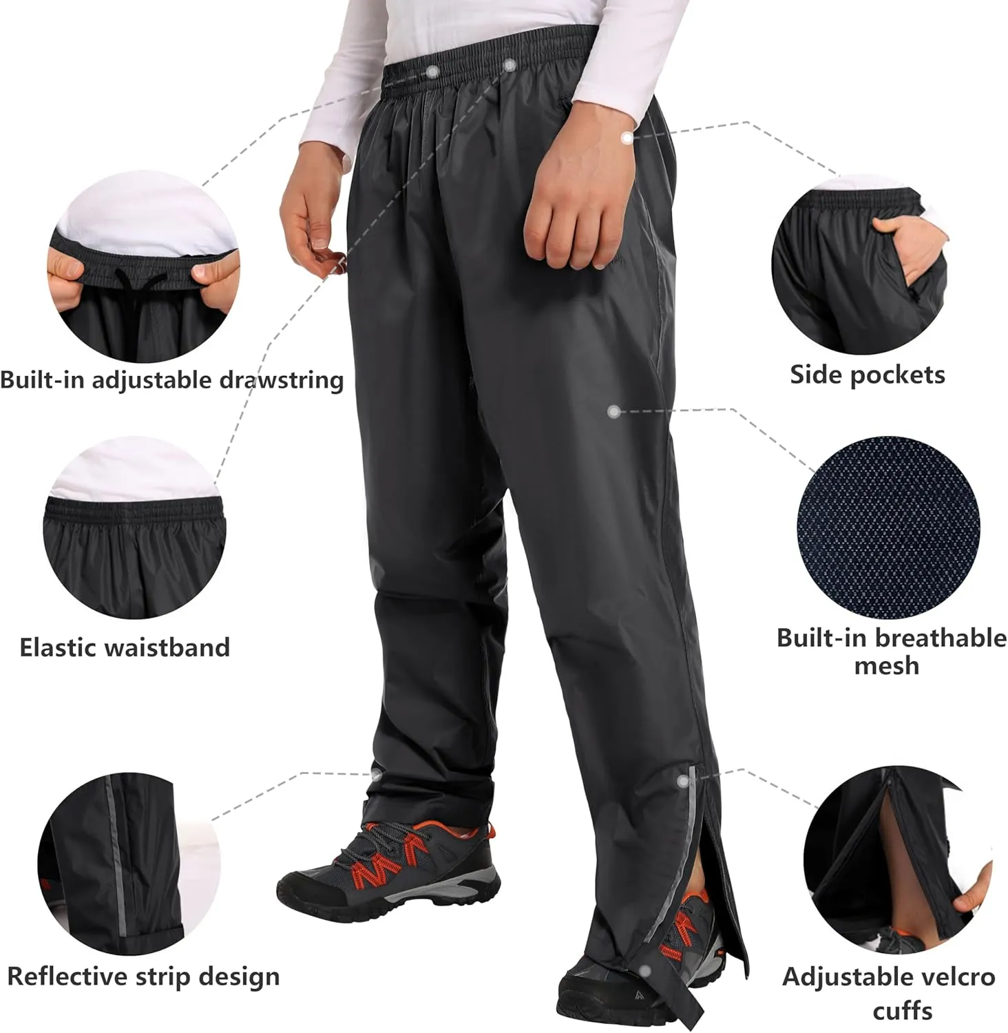 Men's Rain Pants Waterproof Pants Windproof Lightweight Hiking Pants for Outdoor Work, Golf, Fishing, Hiking