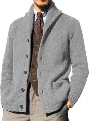 Mens Shawl Collar Cardigan Sweaters Button Down Cable Knitted Loose Fit Knitwear Open Front Sweaters Winter Outwear