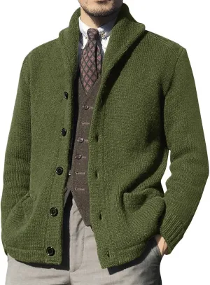 Mens Shawl Collar Cardigan Sweaters Button Down Cable Knitted Loose Fit Knitwear Open Front Sweaters Winter Outwear
