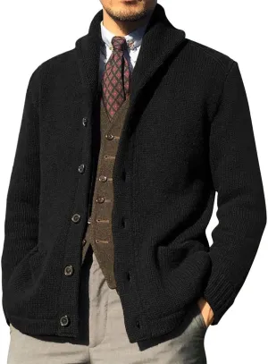 Mens Shawl Collar Cardigan Sweaters Button Down Cable Knitted Loose Fit Knitwear Open Front Sweaters Winter Outwear