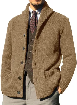 Mens Shawl Collar Cardigan Sweaters Button Down Cable Knitted Loose Fit Knitwear Open Front Sweaters Winter Outwear