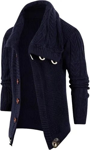 Men's Turtleneck Fashion Cardigan Knit Sweater Loose Fit Cable Warm Sweater Button Down Open Front Sweaters