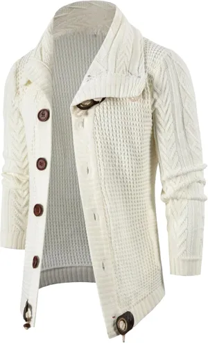 Men's Turtleneck Fashion Cardigan Knit Sweater Loose Fit Cable Warm Sweater Button Down Open Front Sweaters