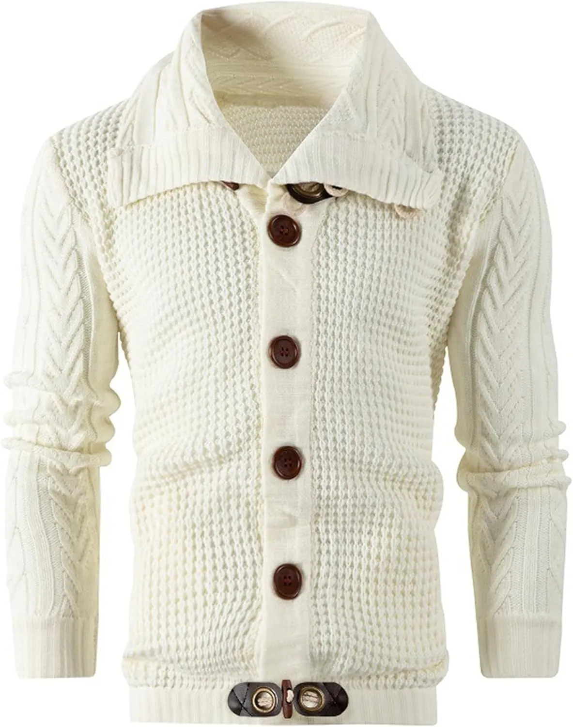 Men's Turtleneck Fashion Cardigan Knit Sweater Loose Fit Cable Warm Sweater Button Down Open Front Sweaters