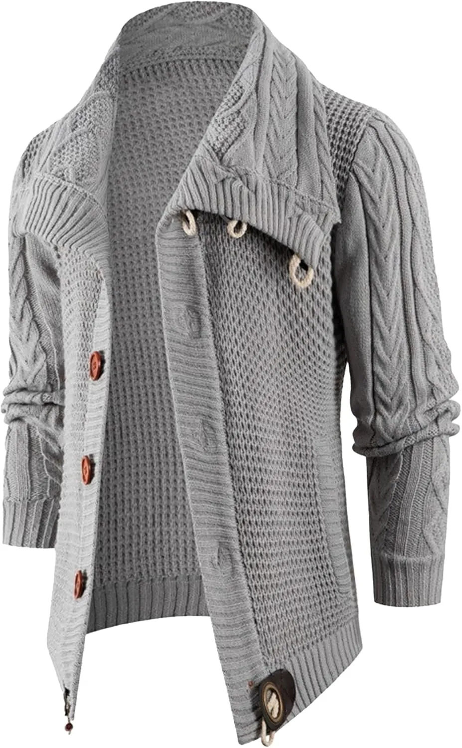 Men's Turtleneck Fashion Cardigan Knit Sweater Loose Fit Cable Warm Sweater Button Down Open Front Sweaters