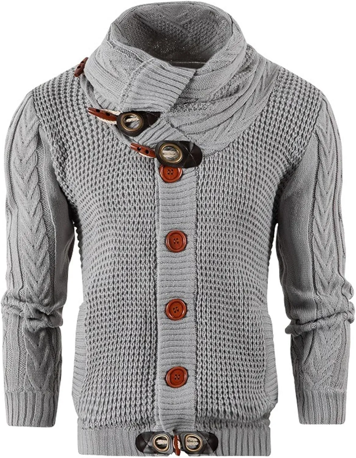 Men's Turtleneck Fashion Cardigan Knit Sweater Loose Fit Cable Warm Sweater Button Down Open Front Sweaters