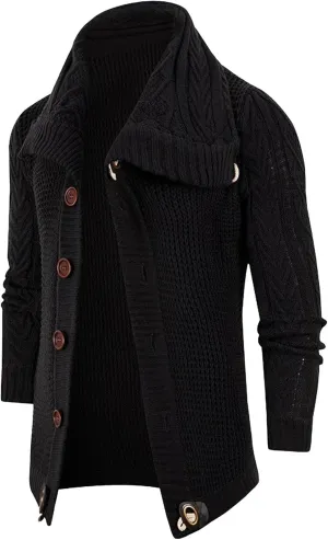 Men's Turtleneck Fashion Cardigan Knit Sweater Loose Fit Cable Warm Sweater Button Down Open Front Sweaters