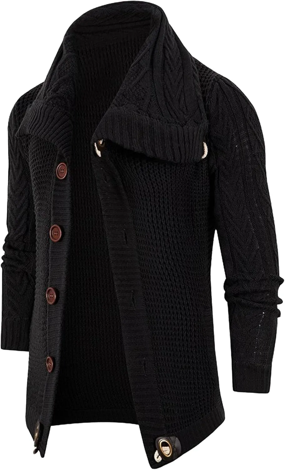 Men's Turtleneck Fashion Cardigan Knit Sweater Loose Fit Cable Warm Sweater Button Down Open Front Sweaters