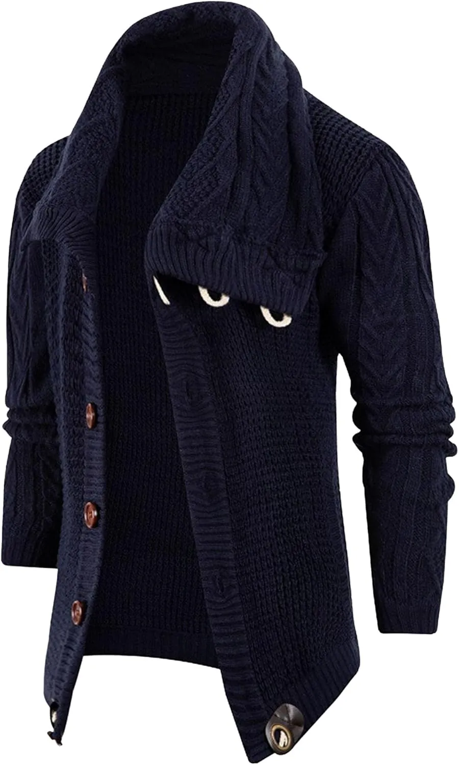 Men's Turtleneck Fashion Cardigan Knit Sweater Loose Fit Cable Warm Sweater Button Down Open Front Sweaters