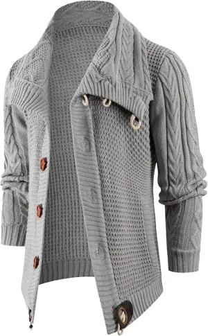 Men's Turtleneck Fashion Cardigan Knit Sweater Loose Fit Cable Warm Sweater Button Down Open Front Sweaters