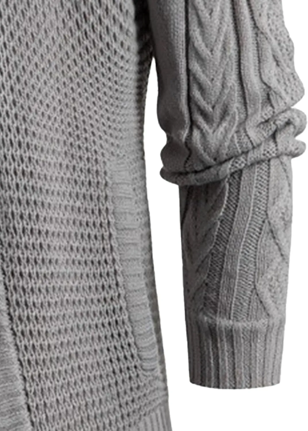 Men's Turtleneck Fashion Cardigan Knit Sweater Loose Fit Cable Warm Sweater Button Down Open Front Sweaters