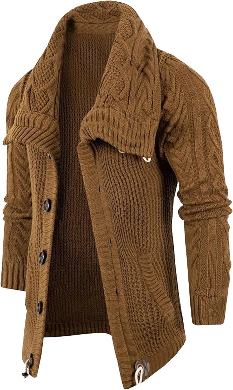 Men's Turtleneck Fashion Cardigan Knit Sweater Loose Fit Cable Warm Sweater Button Down Open Front Sweaters