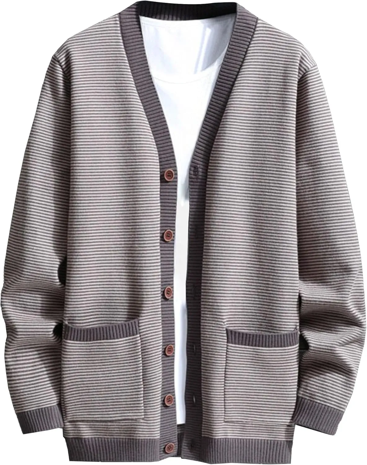 Men's V Neck Stylish Lightweight Sweater Cardigan Button Down Casual Sweater Loose Fit Knit Open Front Sweaters