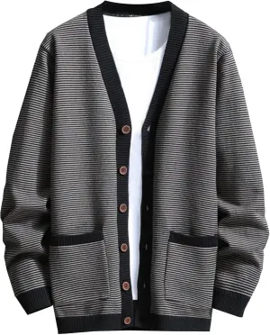 Men's V Neck Stylish Lightweight Sweater Cardigan Button Down Casual Sweater Loose Fit Knit Open Front Sweaters