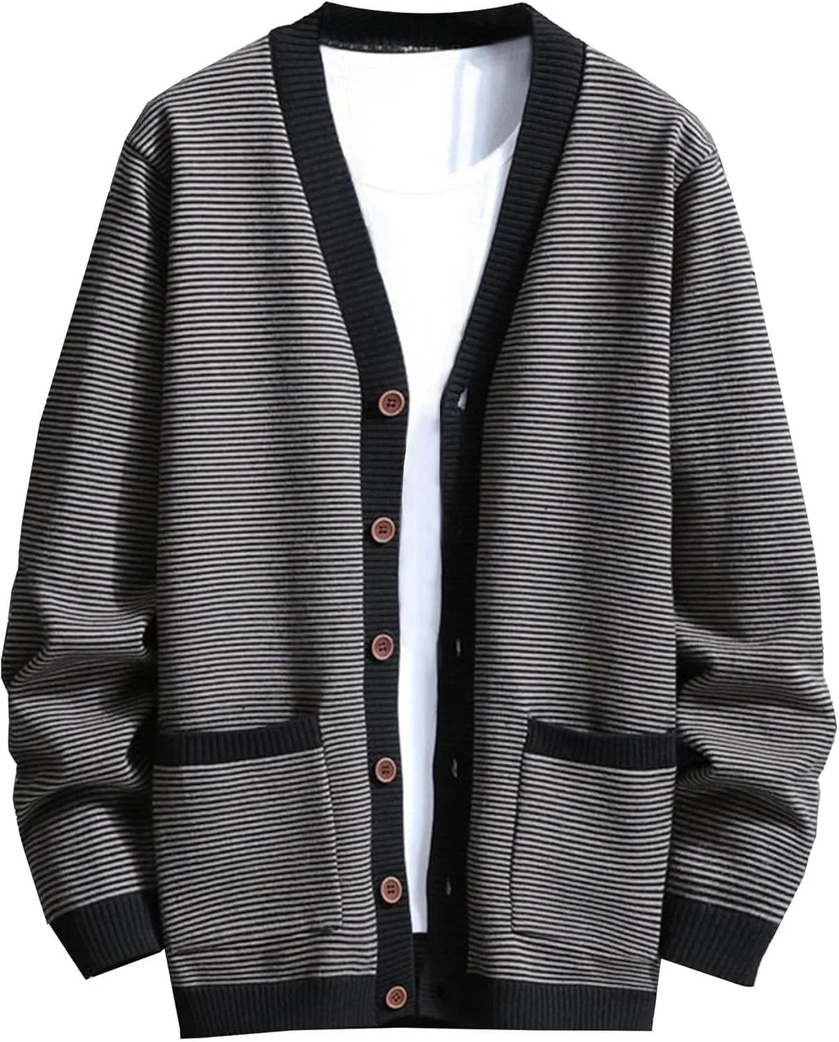 Men's V Neck Stylish Lightweight Sweater Cardigan Button Down Casual Sweater Loose Fit Knit Open Front Sweaters