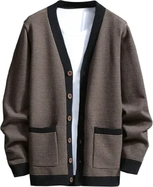 Men's V Neck Stylish Lightweight Sweater Cardigan Button Down Casual Sweater Loose Fit Knit Open Front Sweaters
