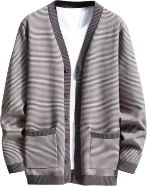 Men's V Neck Stylish Lightweight Sweater Cardigan Button Down Casual Sweater Loose Fit Knit Open Front Sweaters