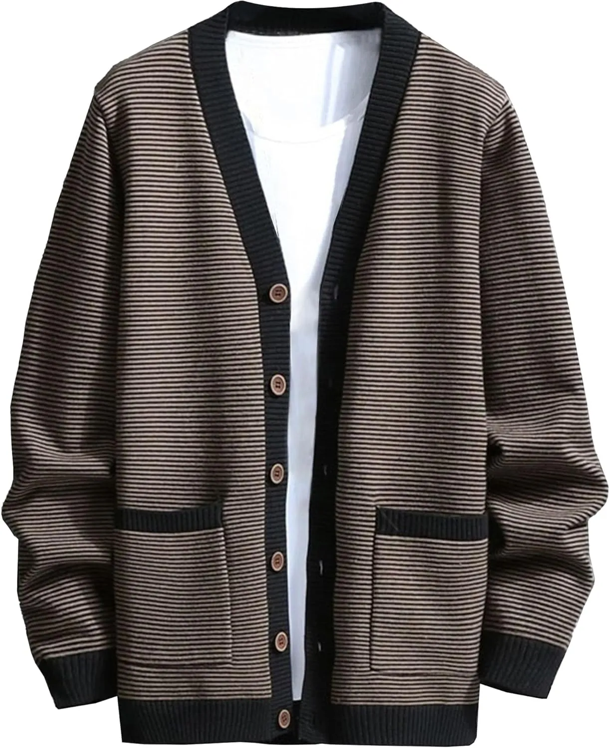 Men's V Neck Stylish Lightweight Sweater Cardigan Button Down Casual Sweater Loose Fit Knit Open Front Sweaters