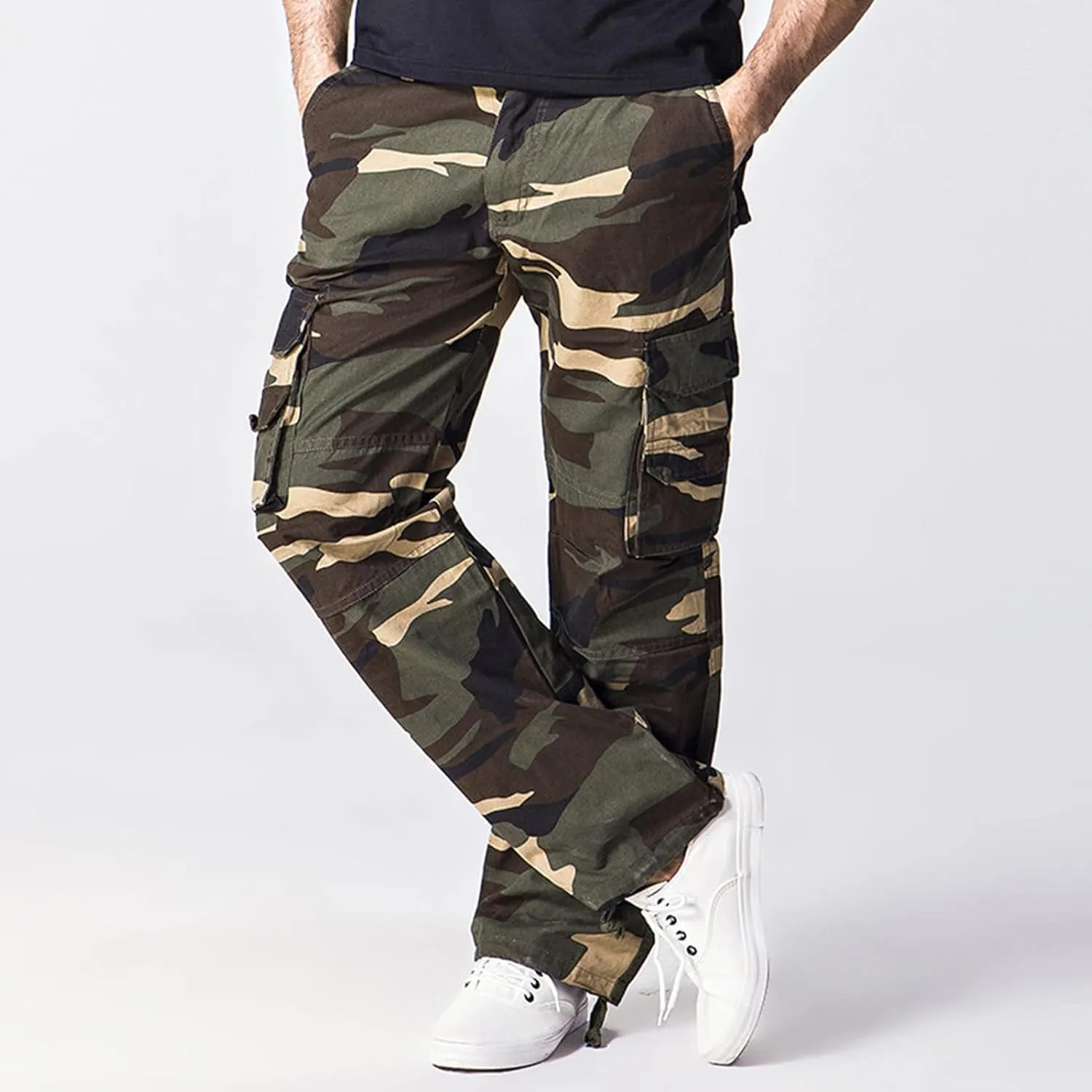 Men's Wild Cargo Pants Straight-Fit Vintage Comfort Stretch Cargo Pant Multi Pocket Military Camo Combat Pants