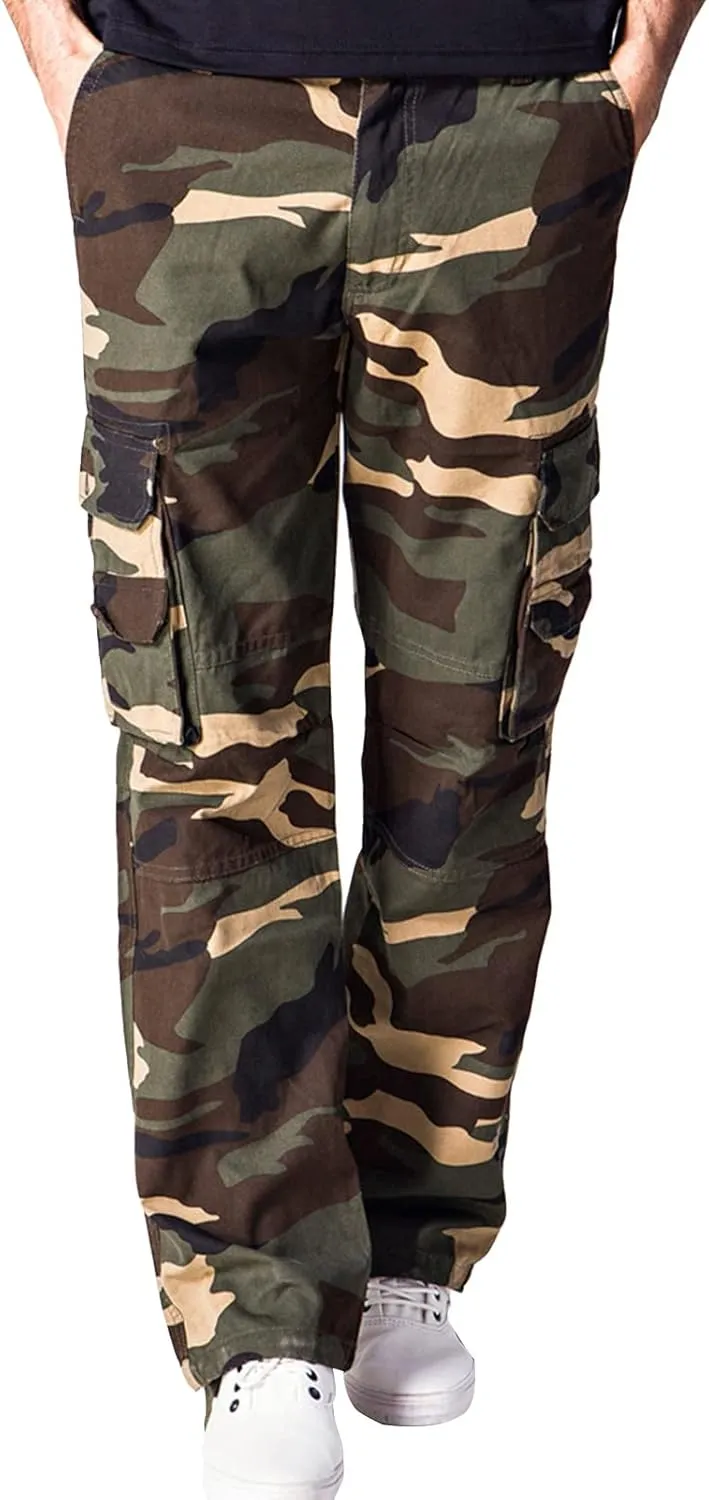 Men's Wild Cargo Pants Straight-Fit Vintage Comfort Stretch Cargo Pant Multi Pocket Military Camo Combat Pants