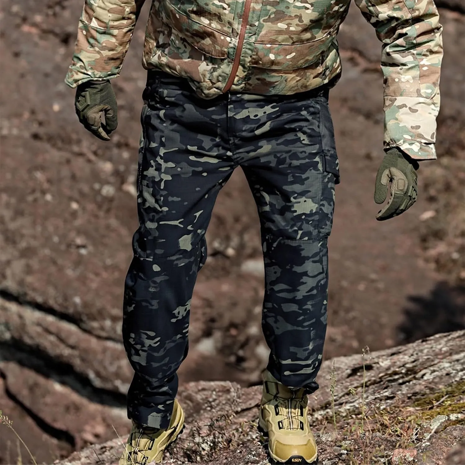 Mens Work Cargo Pants Multi Pockets Relaxed Fit Flexcamo - Tactical Pants Quick Dry Lightweight Outdoor Hiking Pants