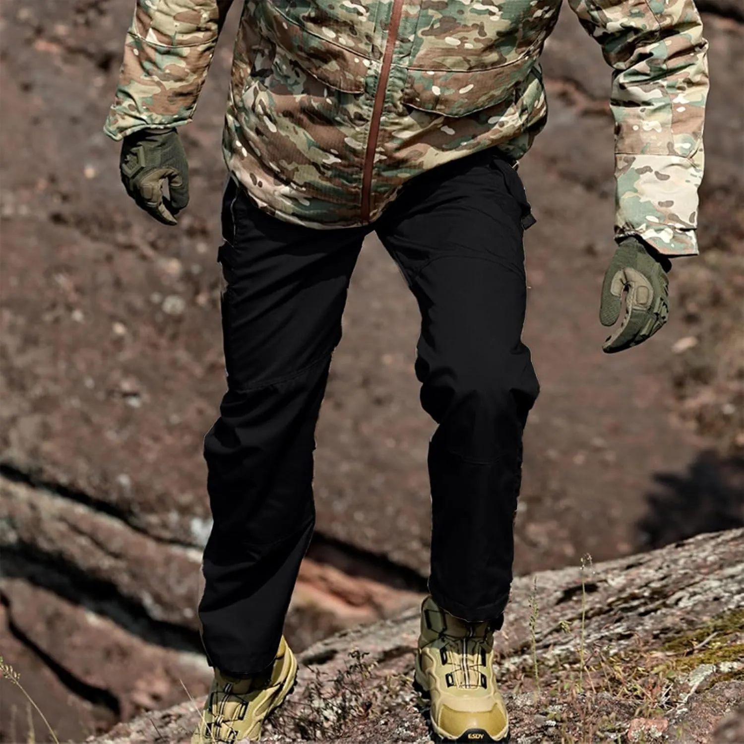 Mens Work Cargo Pants Multi Pockets Relaxed Fit Flexcamo - Tactical Pants Quick Dry Lightweight Outdoor Hiking Pants