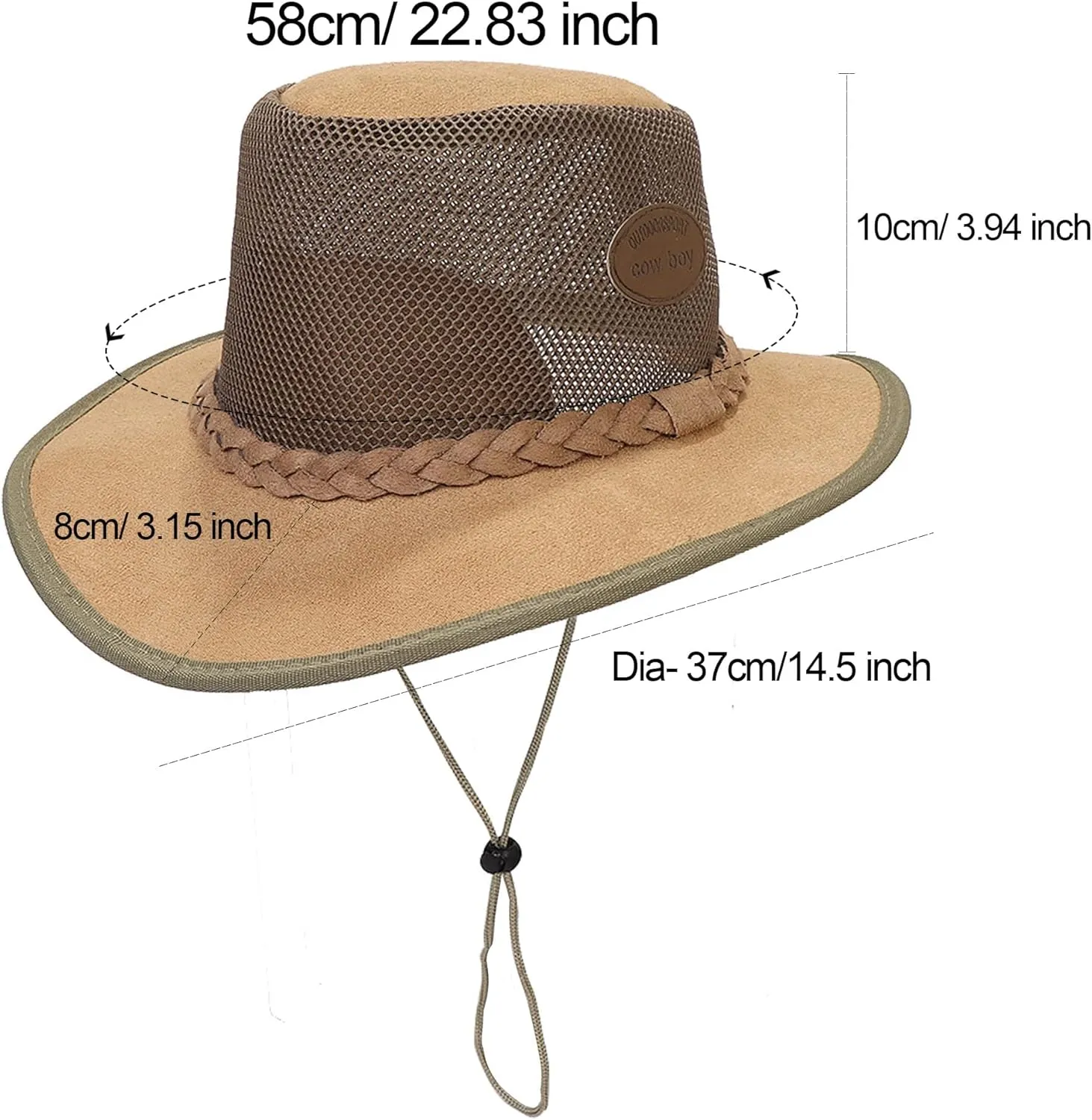 Mesh Cowboy Sun Hats for Men Soaker Golf Adjustable Wide-Brim Fishing Caps Outdoor Summer Beach Sun Hats