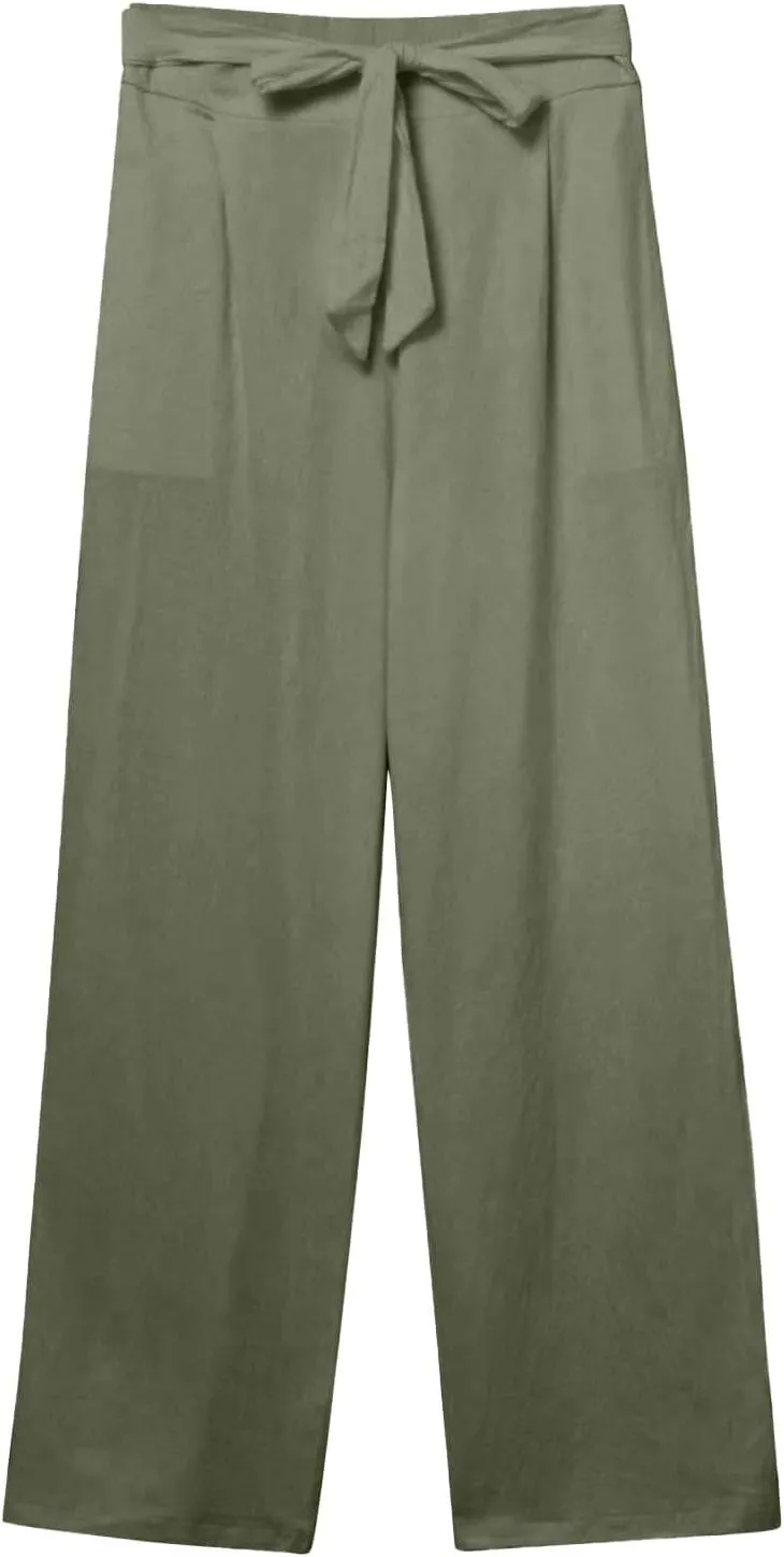 midelxp Straight Leg Linen Pants Women Summer Lightweight Drawstring High Waist Plus Size Pants Loose Comfy Boho Beach Pants