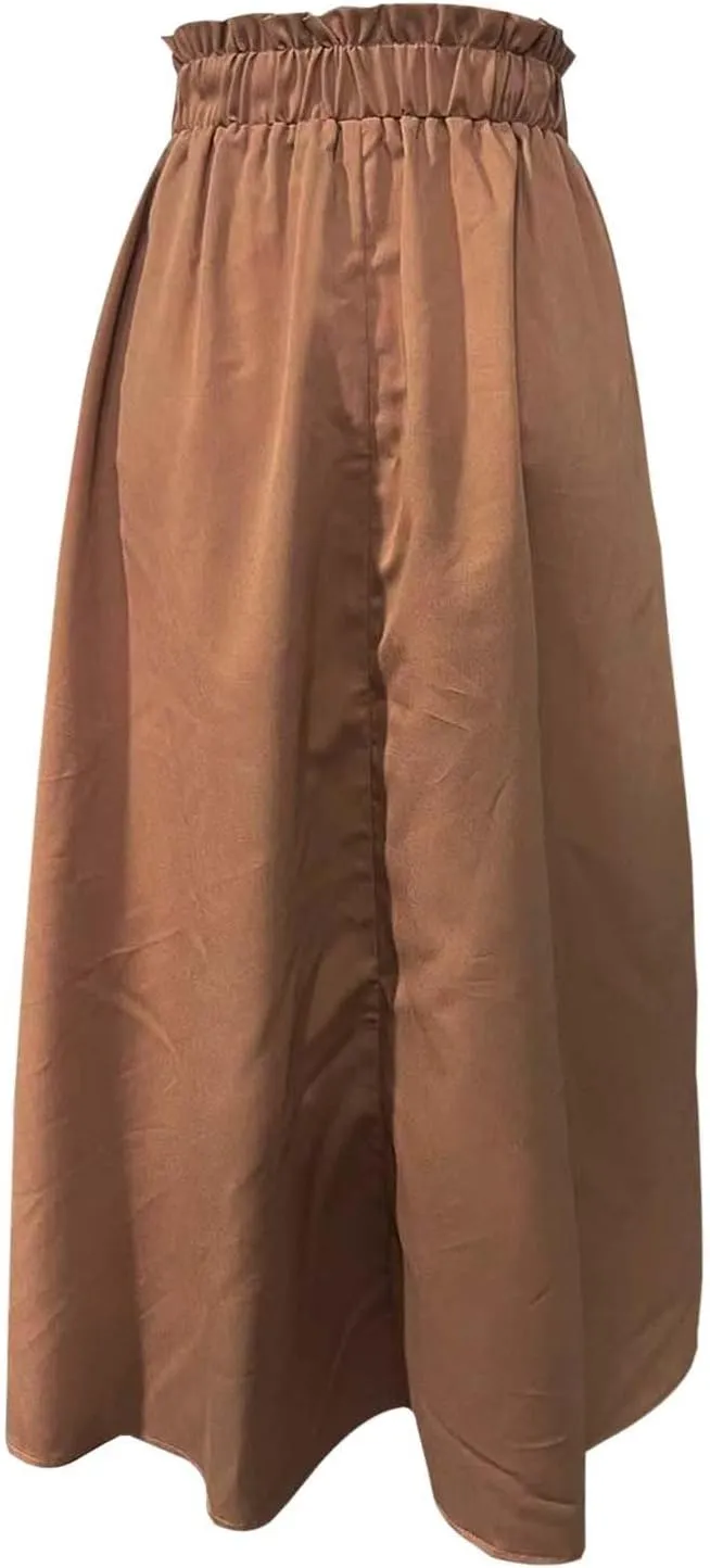 Midi Skirts for Women High Elastic Waist Loose Casual Flowy A-Line Summer Vacation Maxi Skirts with Pockets Streetwear