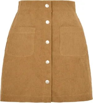 Mini Wrap Skirts for Women Corduroy Vintage Button Front Pleated A-line High Waisted Short Skirts with Pockets