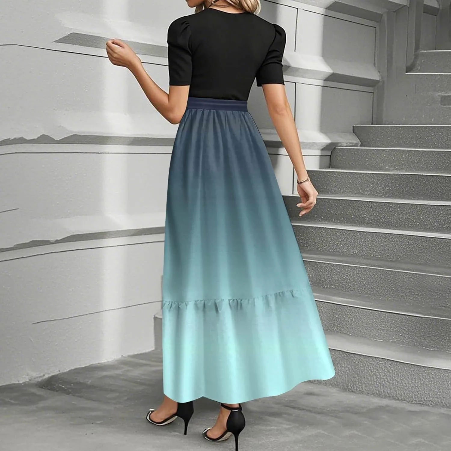 Modest Dresses for Women 2025 Puff Short Sleeve Floral Summer Church Sundress Retro Wedding Guest Dress with Belt