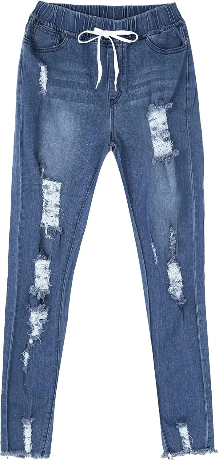 Moily Womens Skinny Ripped Jeans High Waisted Butt Lift Stretch Distressed Destroyed Denim Pants