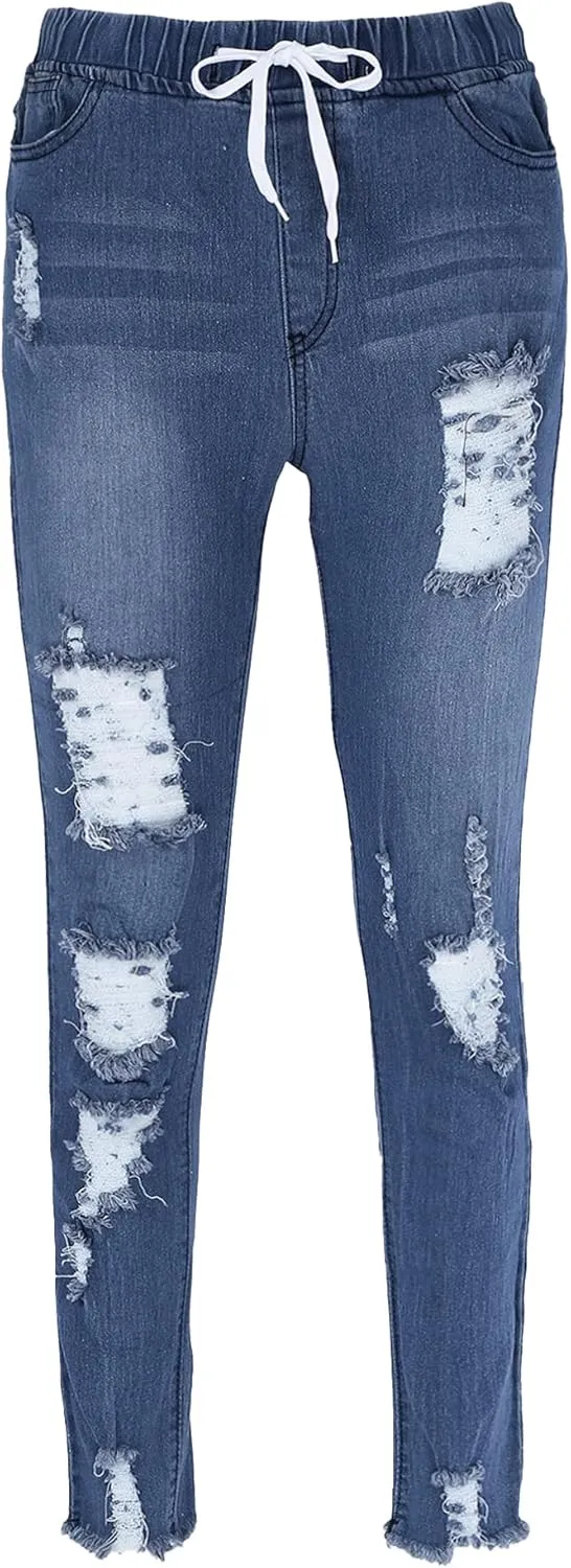 Moily Womens Skinny Ripped Jeans High Waisted Butt Lift Stretch Distressed Destroyed Denim Pants