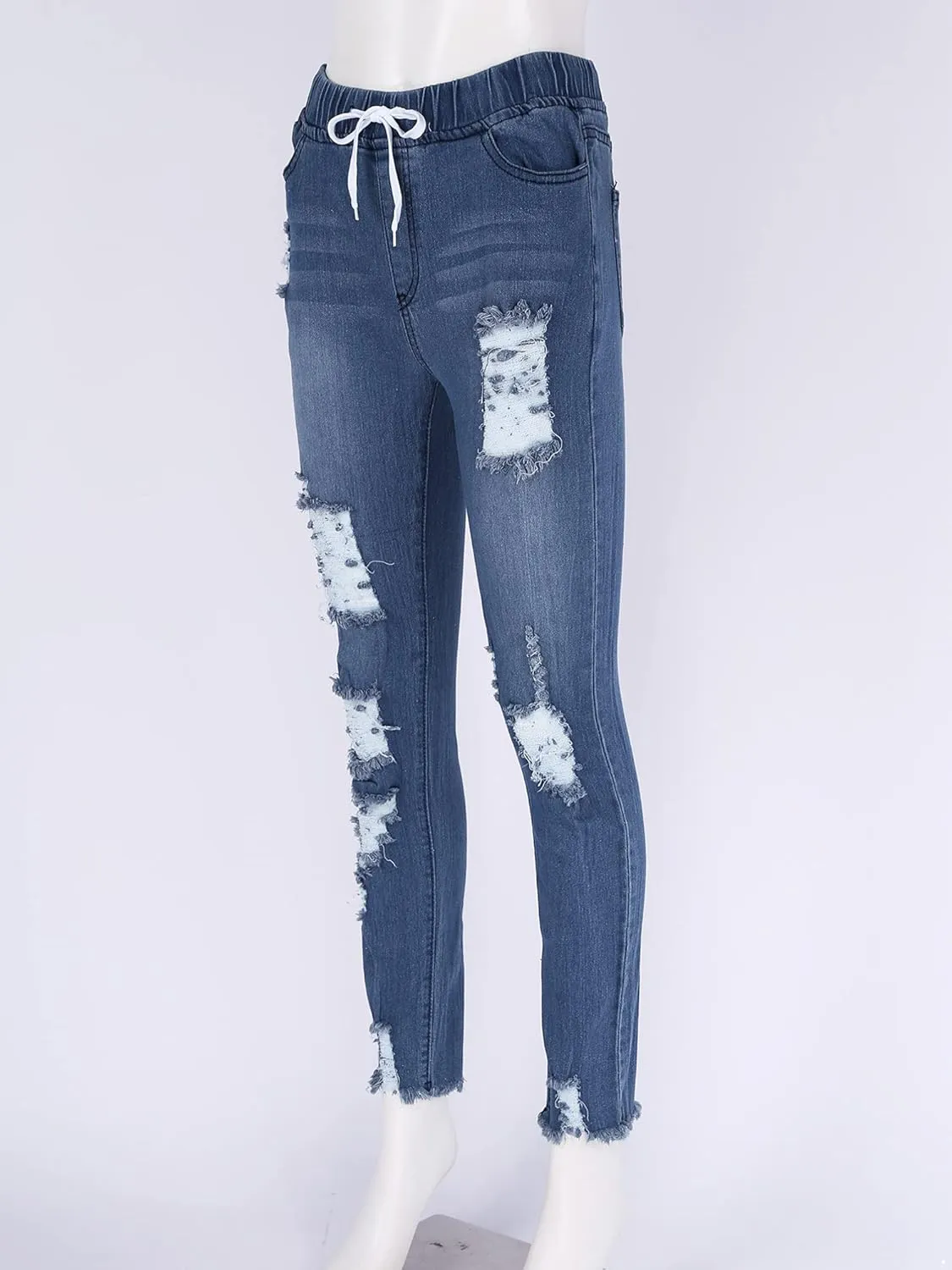 Moily Womens Skinny Ripped Jeans High Waisted Butt Lift Stretch Distressed Destroyed Denim Pants