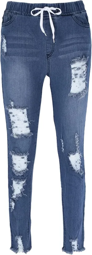Moily Womens Skinny Ripped Jeans High Waisted Butt Lift Stretch Distressed Destroyed Denim Pants