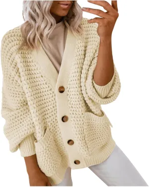 NATHGAM Cardigan Sweater Women Oversized Chunky Knit Open Front Sweaters Vneck Cute Fall Casual Button Fashion Crochet Outfit