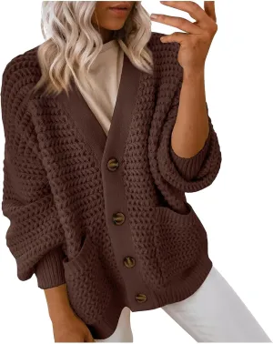 NATHGAM Cardigan Sweater Women Oversized Chunky Knit Open Front Sweaters Vneck Cute Fall Casual Button Fashion Crochet Outfit