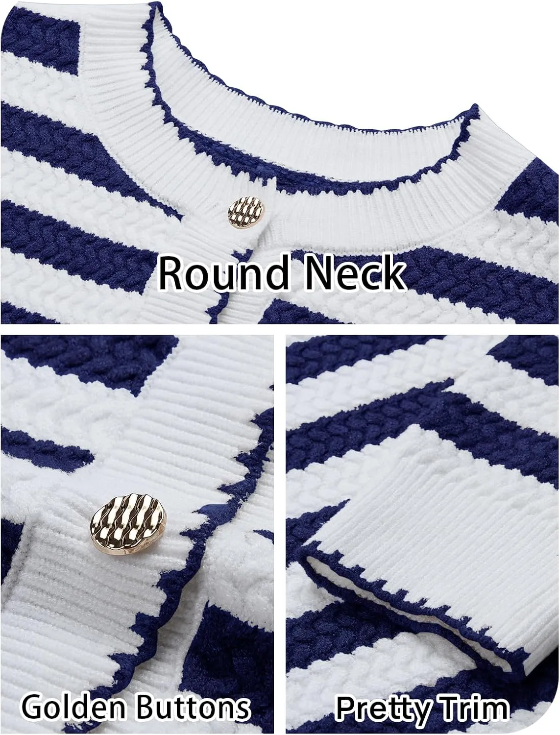 NENONA Women's Long Sleeve Striped Cardigan Sweaters Button Down Cable Knit 2024 Fall Classy Outwear