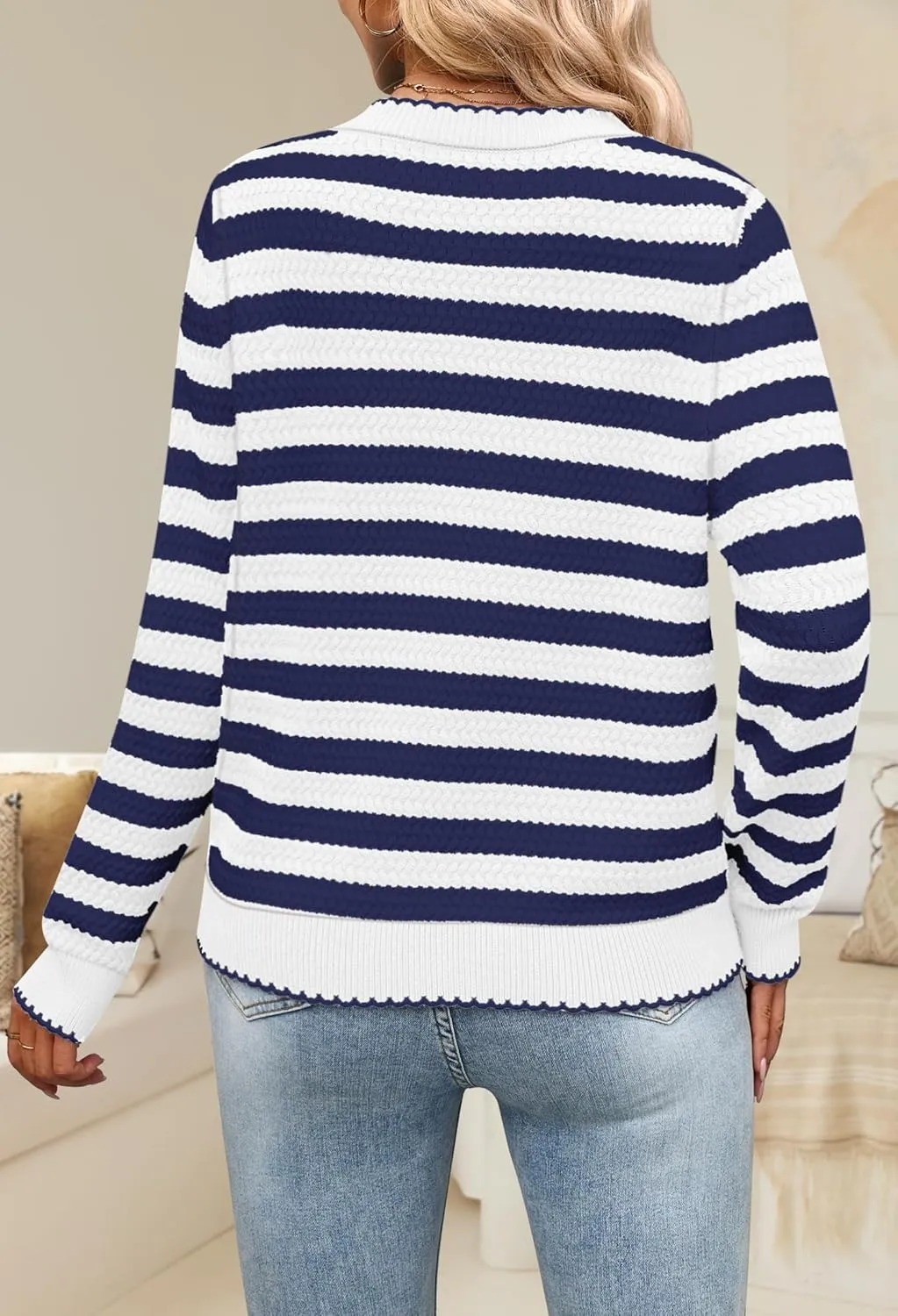 NENONA Women's Long Sleeve Striped Cardigan Sweaters Button Down Cable Knit 2024 Fall Classy Outwear