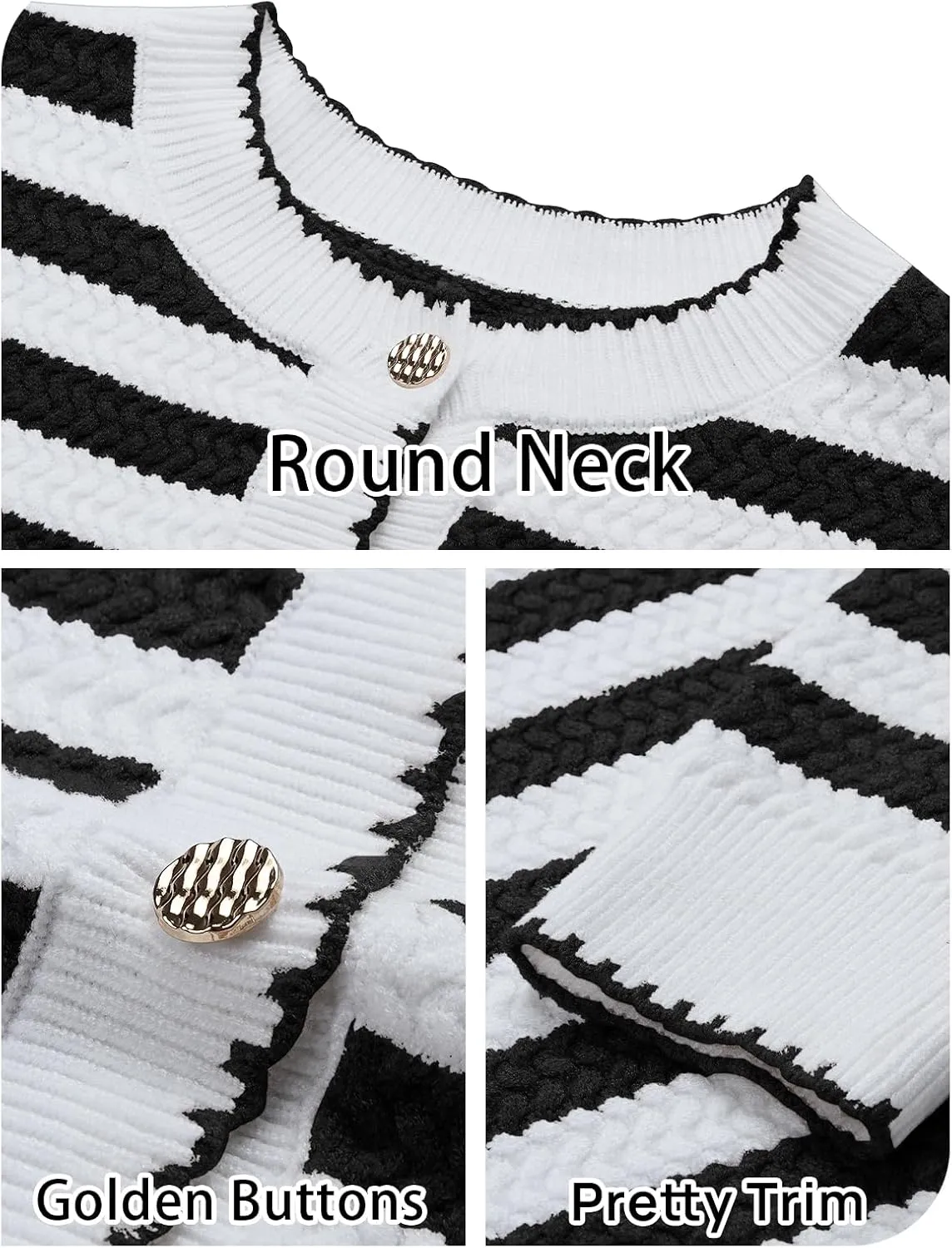 NENONA Women's Long Sleeve Striped Cardigan Sweaters Button Down Cable Knit 2024 Fall Classy Outwear