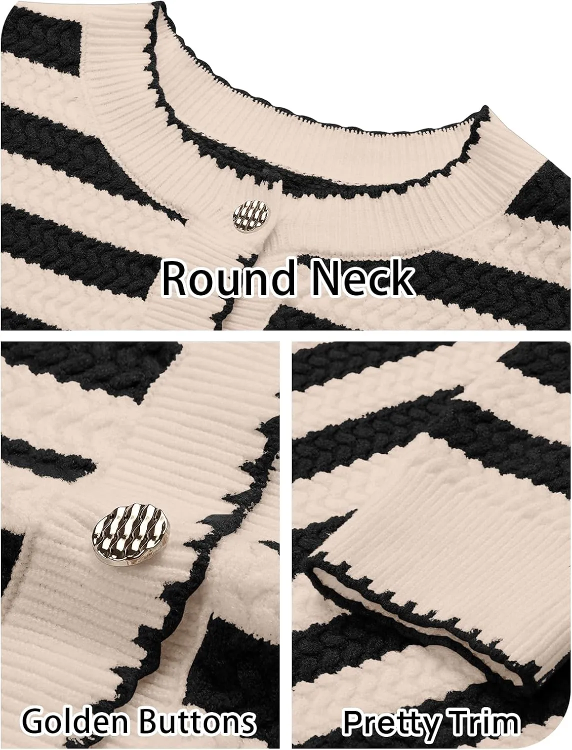 NENONA Women's Long Sleeve Striped Cardigan Sweaters Button Down Cable Knit 2024 Fall Classy Outwear
