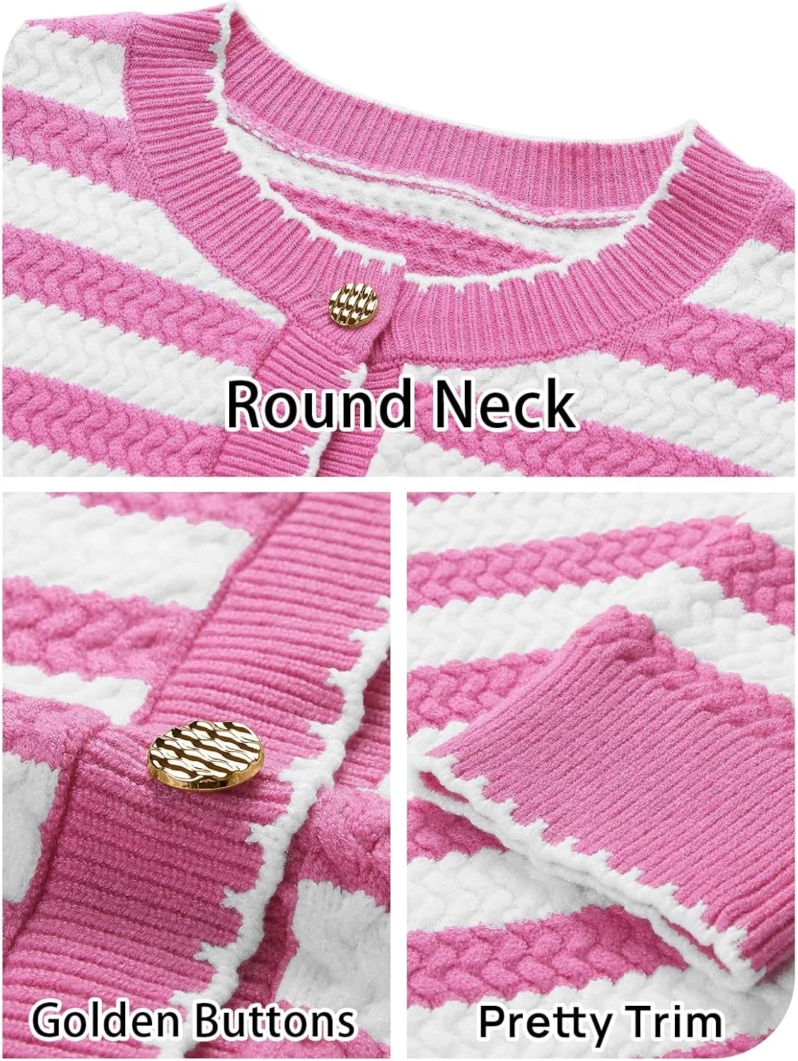 NENONA Women's Long Sleeve Striped Cardigan Sweaters Button Down Cable Knit 2024 Fall Classy Outwear