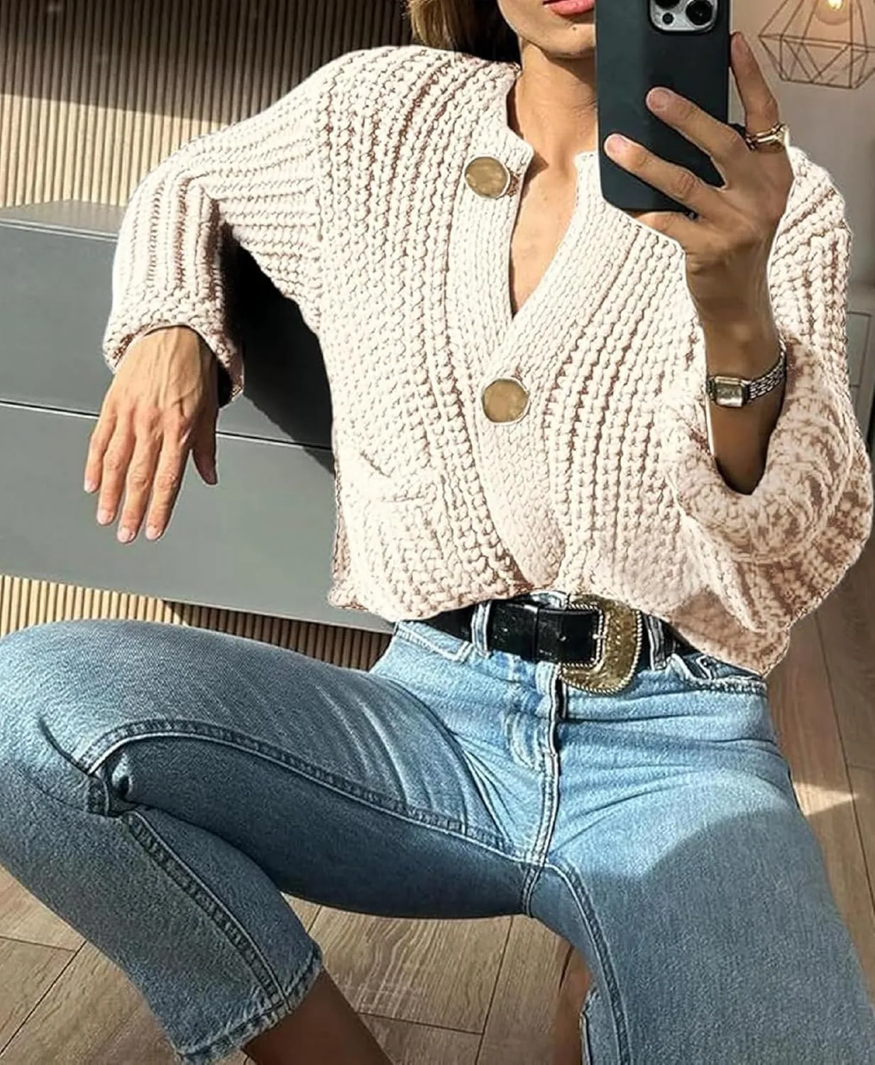 NUFIWI Chunky Knit Cardigan Sweaters for Women Long Sleeve Button Down Soft Sweater Open Front Loose Fit Knitwear Jackets