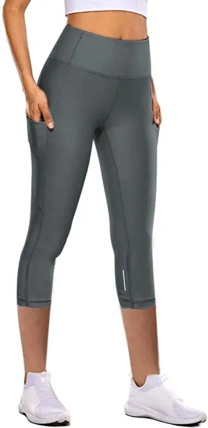 Nyybw Women's Capri Yoga Pants Sides Pockets High Waist Leggings Running Athletic Workout Compression Pants Seamless Tights