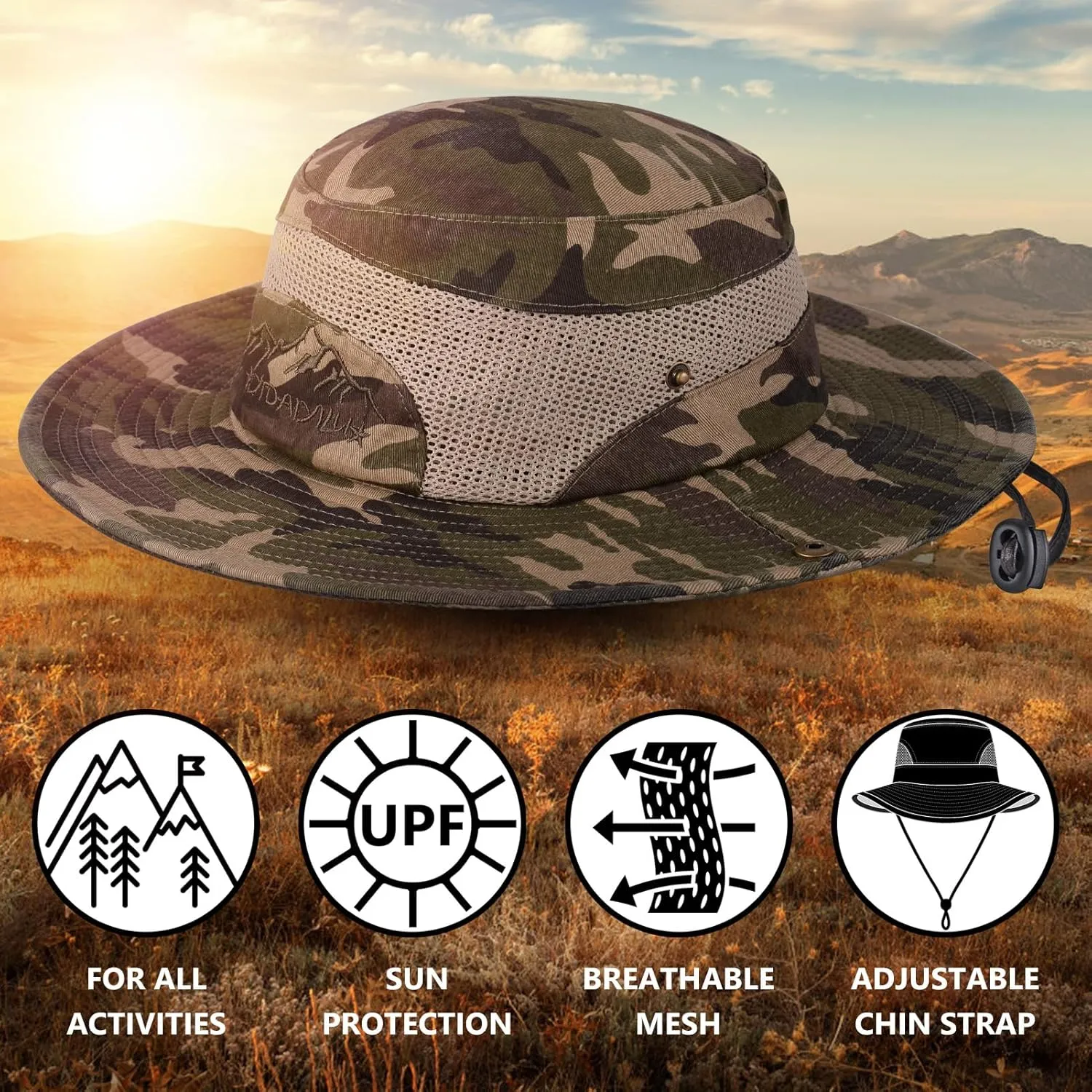 Obling Sun Hat for Men Women, Fishing Hat UPF 50 Wide Brim Bucket Hat Safari Boonie Hat